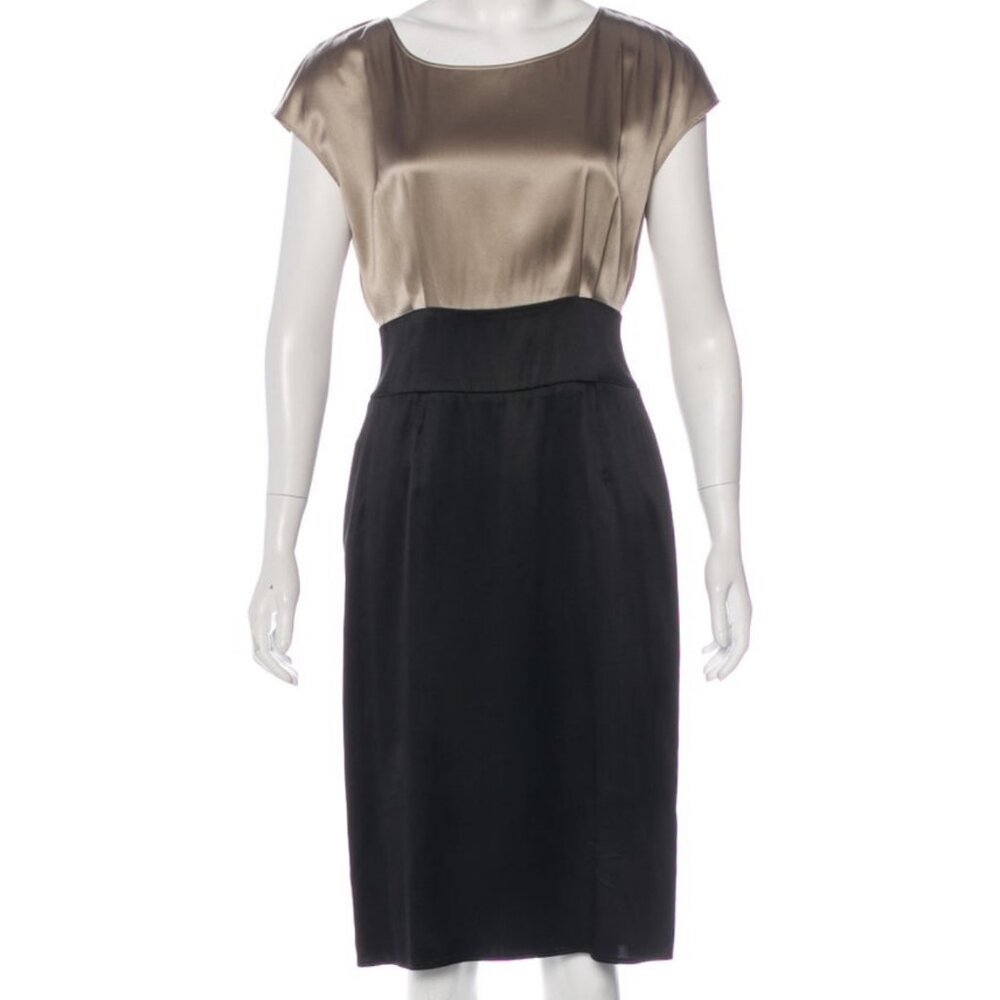MaxMara black gold colorblock scoop neck cap sleeves sheath dress size L